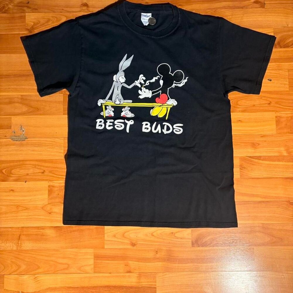 Vintage Disney Mickey Mouse & Bugs Bunny Black Cartoon Tee Size M